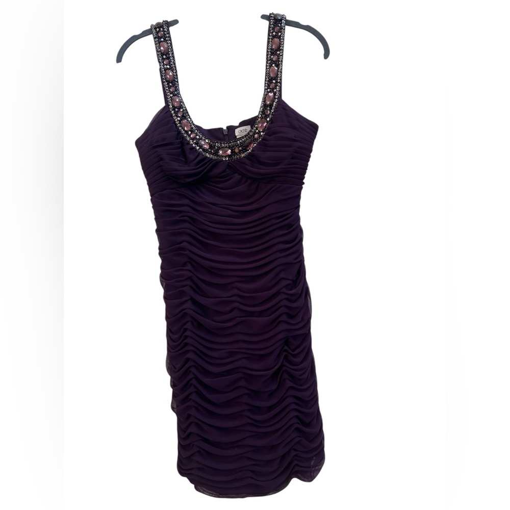 Cache Plum Ruched Jeweled Strap Cocktail Dress Bodycon Cocktal Formal Prom 12 - Picture 2 of 4